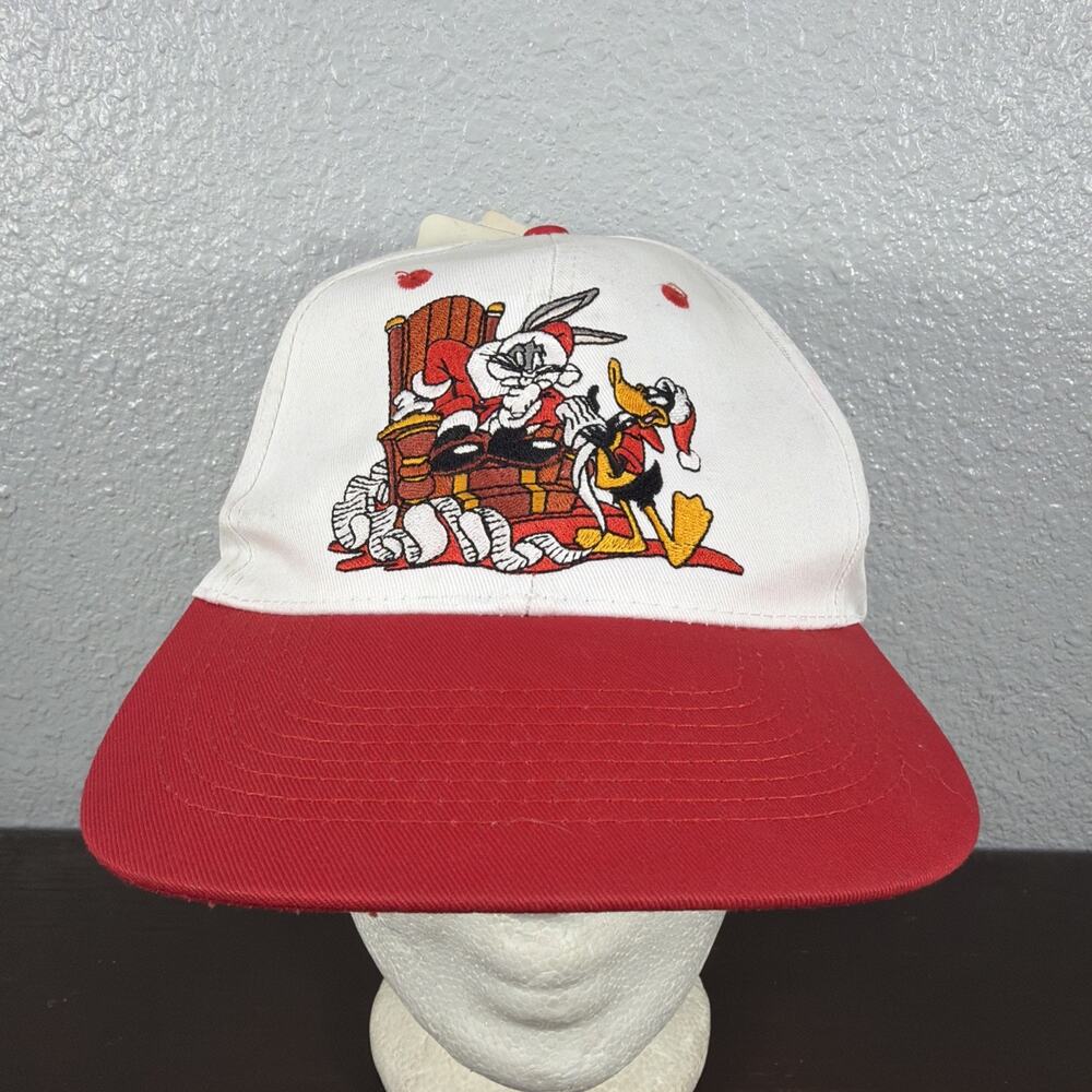 Vintage 1997 Looney Tunes Cartoon Santa Bugs & Daffy Duck Strapback Hat